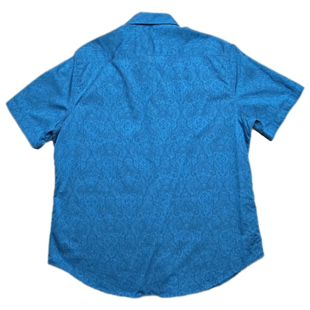 Robert Graham Mens XL Shirt S/S Blue Demask Geometric Paisley Floral Flip‎ Cuff - Picture 3 of 14
